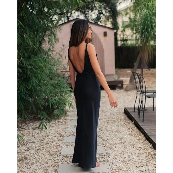 new Splendid x Rachel Love Boatneck Maxi Dress in Black, Large. Quiet Luxury. - Picture 11 of 11